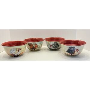 Certified International Le Rooster Susan Winget 6 1/2” Ice Cream Bowl Set Of 4